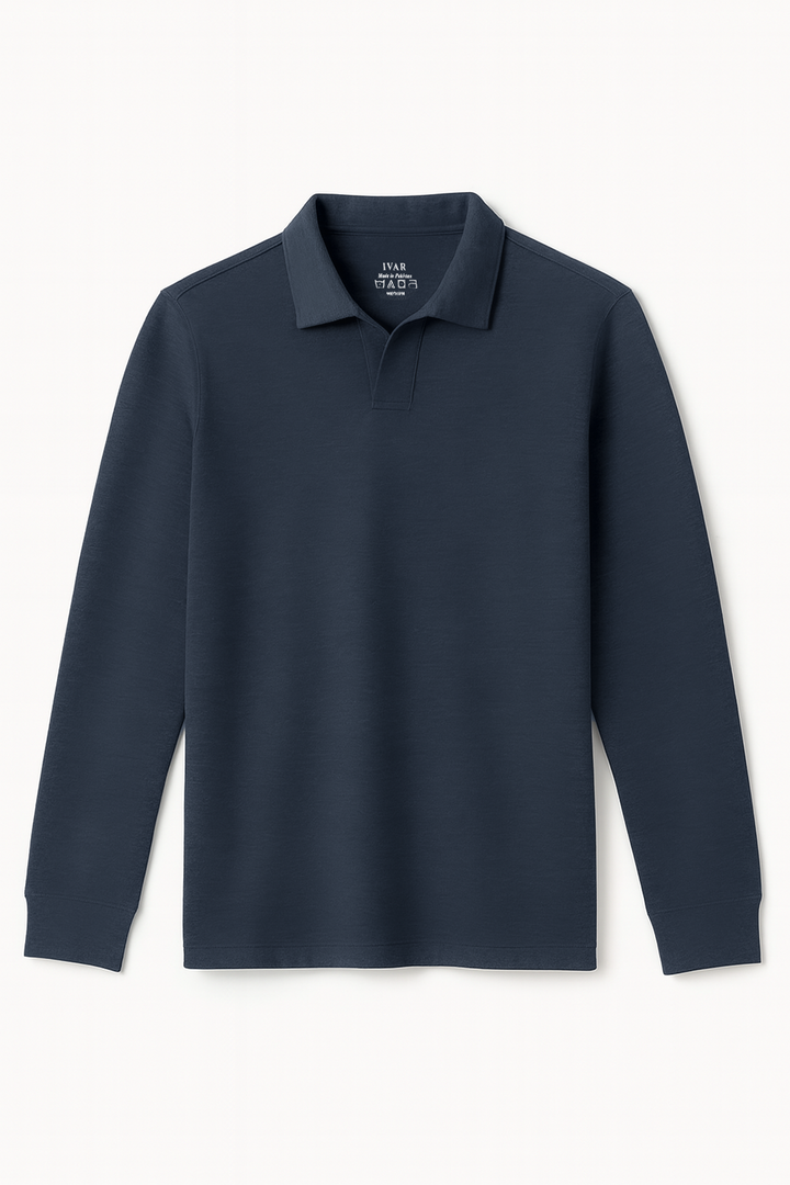 IVAR® Teal Blue Full Sleeve Johnny Collar Polo