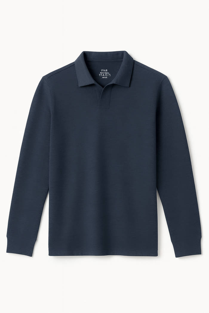 IVAR® Teal Blue Full Sleeve Johnny Collar Polo