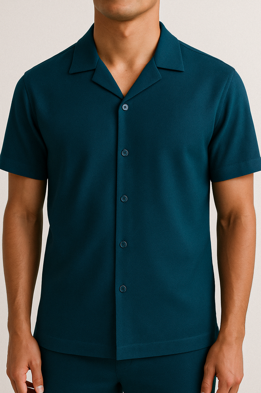IVAR®  Teal Jacquard Cuban Collar Shirt