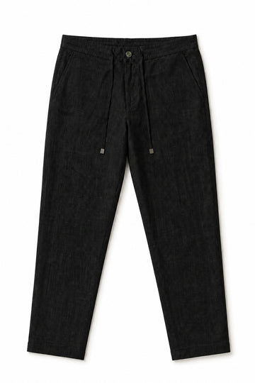 IVAR Black Textured Linen Pant - Flat Lay - IVAR Clothing