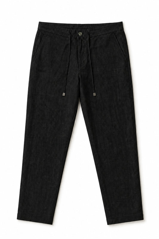 IVAR Black Textured Linen Pant - Flat Lay - IVAR Clothing