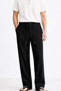 IVAR Black Textured Linen Pant - Model Wearing, Front View - IVAR Clothing