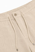 IVAR Dark Khaki Textured Linen Pant - Waistband & Drawstring Close-Up Detail - IVAR Clothing