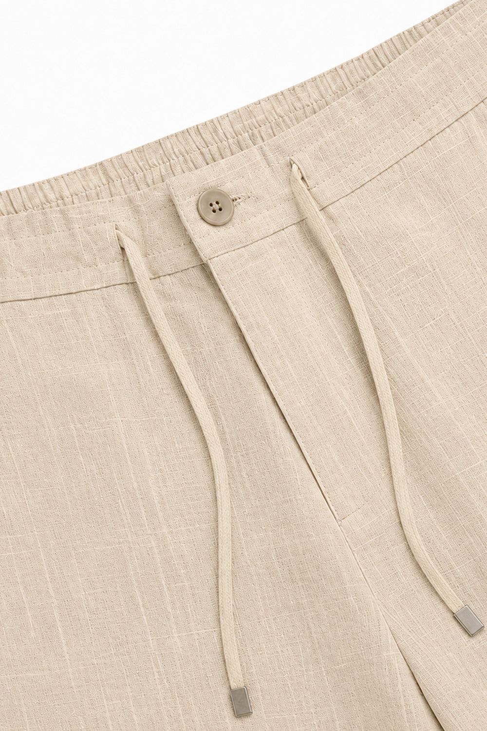 IVAR Dark Khaki Textured Linen Pant - Waistband & Drawstring Close-Up Detail - IVAR Clothing