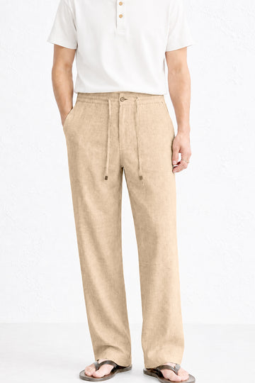 IVAR Khaki Textured Linen Pant