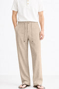 IVAR Dark Khaki Textured Linen Pant - Model Wearing, Front View - IVAR Clothing