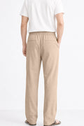 IVAR Dark Khaki Textured Linen Pant - Model Wearing, Back View - IVAR Clothing