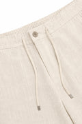 IVAR White Textured Linen Pant - Waistband & Drawstring Close-Up Detail - IVAR Clothing
