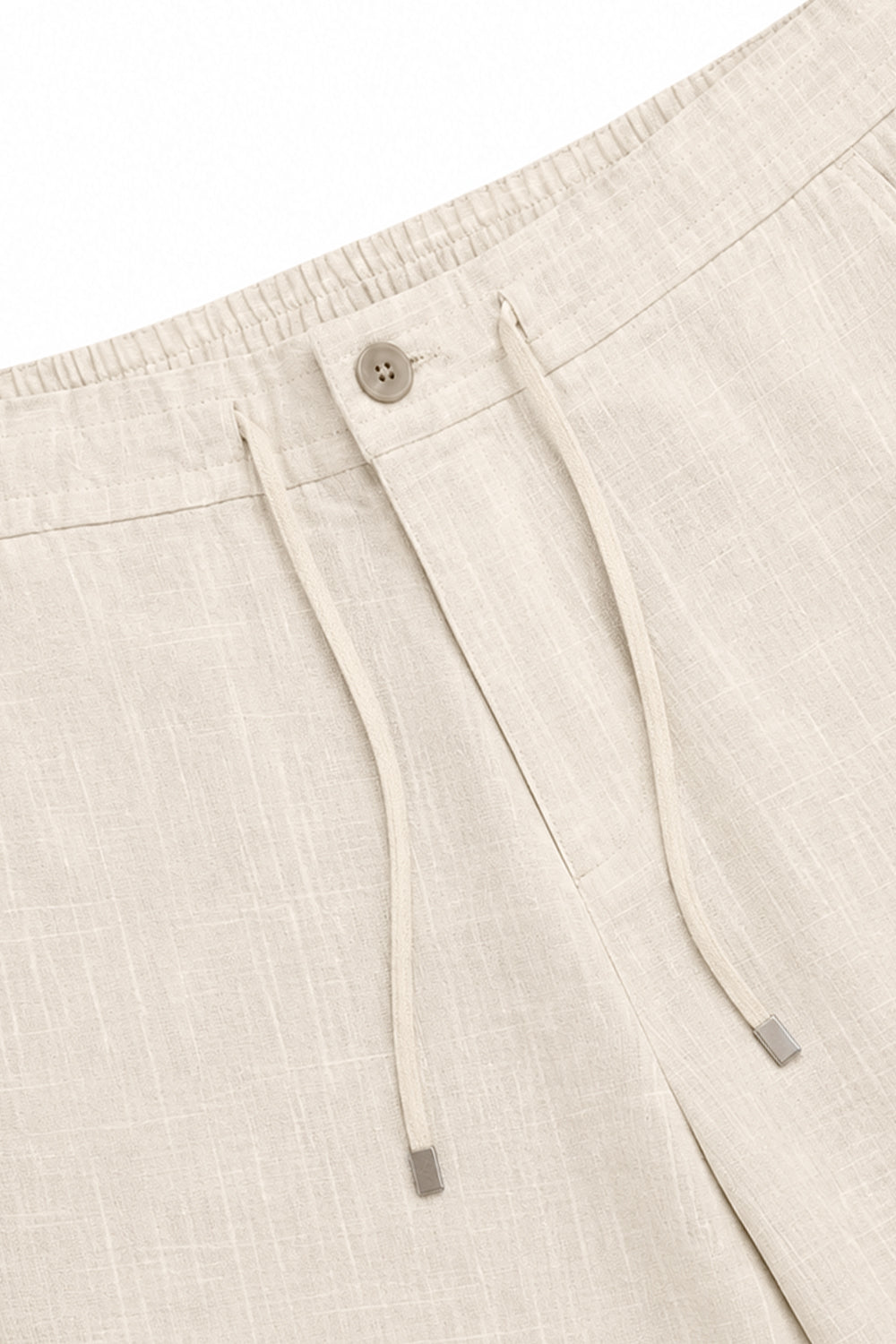 IVAR White Textured Linen Pant - Waistband & Drawstring Close-Up Detail - IVAR Clothing