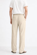 IVAR White Textured Linen Pant - Model Wearing, Back View - IVAR Clothing