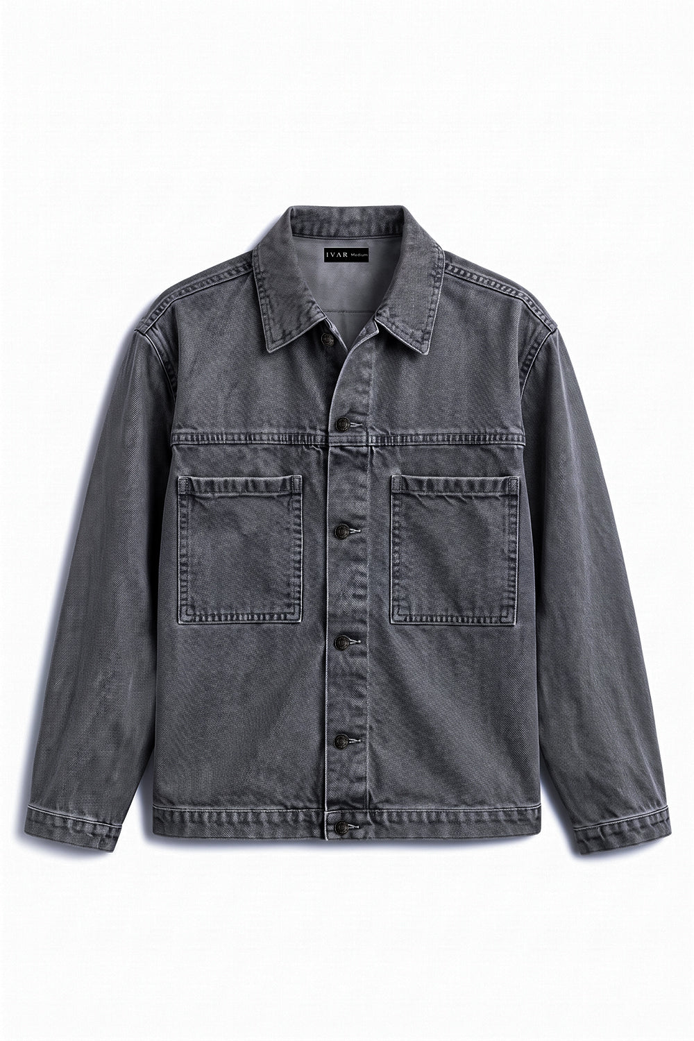 IVAR Grey Timeless Denim Jacket, flat lay front view