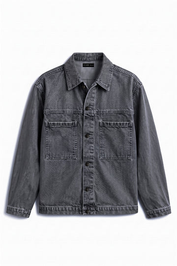 IVAR Grey Timeless Denim Jacket, flat lay front view