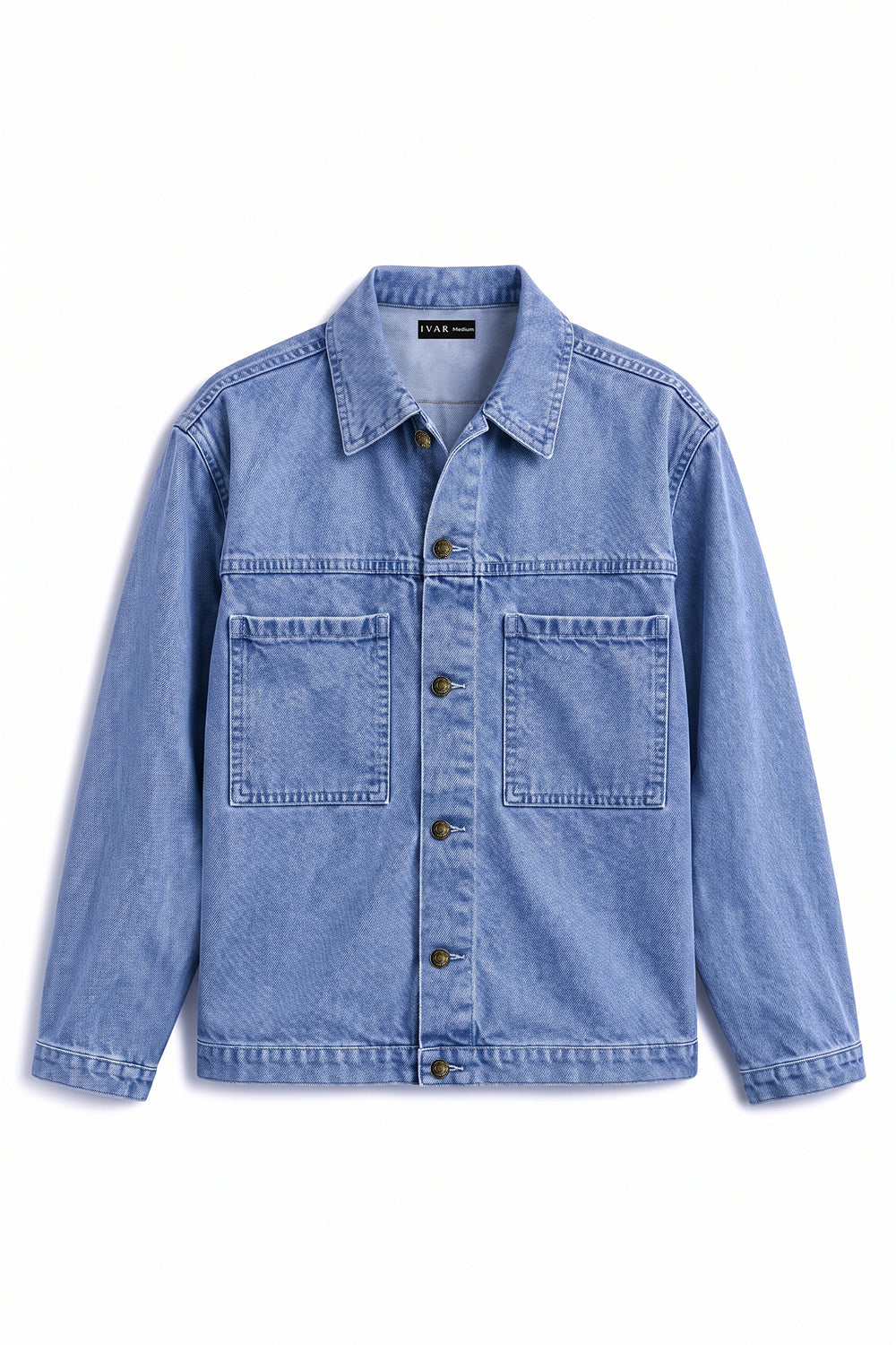 IVAR Washed Blue Timeless Denim Jacket, flat lay front view