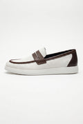Ivory Brown Penny Loafers – Side View Jute Textured Upper Clean Look