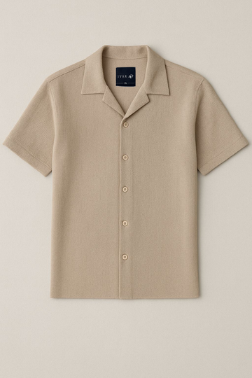 IVAR® Waffle Beige Cuban Collar Shirt