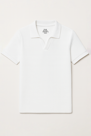 IVAR® White Waffle Knit Johnny Collar Polo