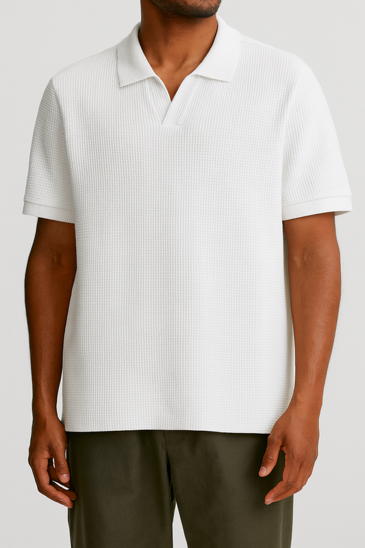 IVAR® White Waffle Knit Johnny Collar Polo