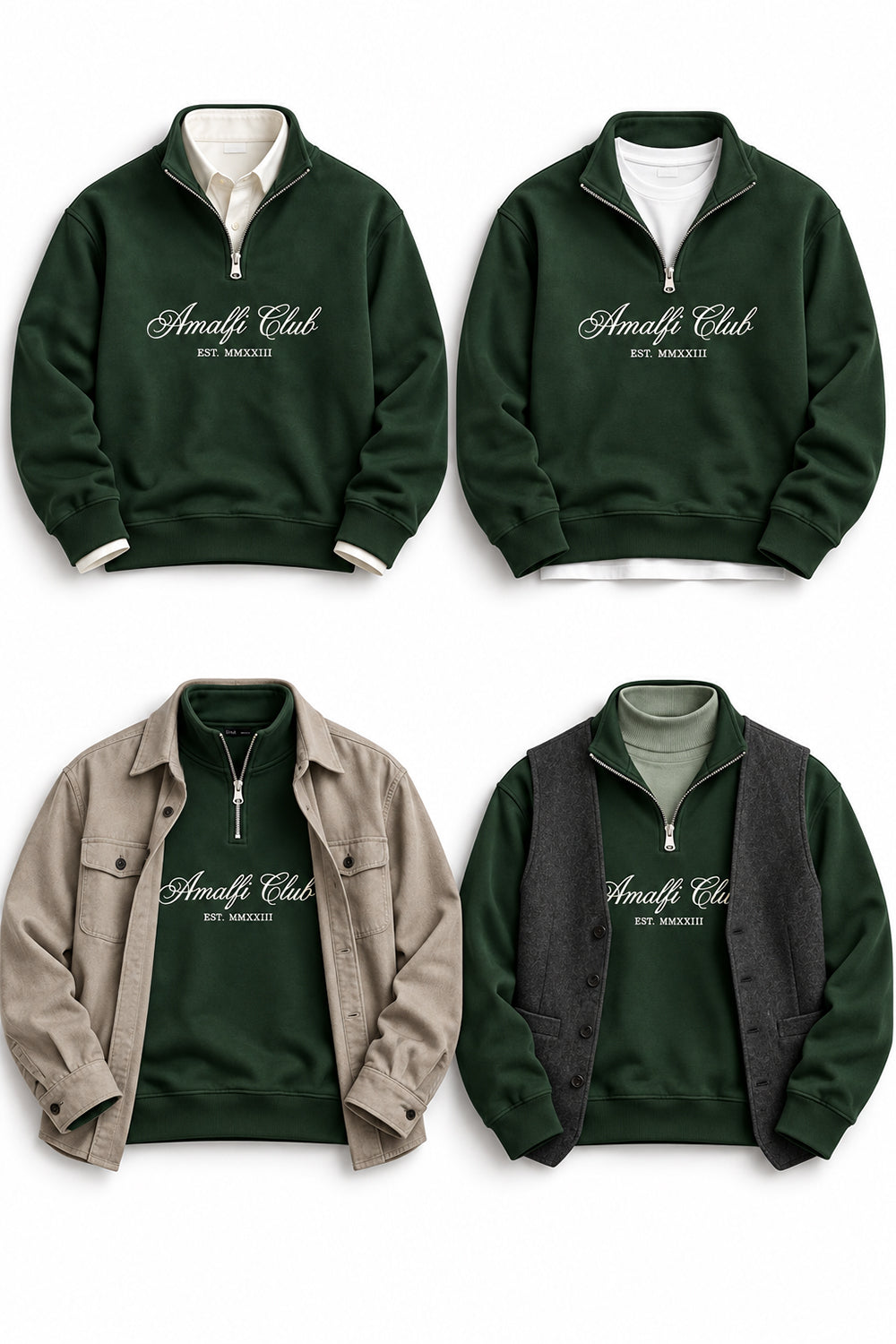 IVAR Deep Forest Amalfi Quarter Zipper – deep forest fleece quarter zip with Amalfi Club lettering, view 4