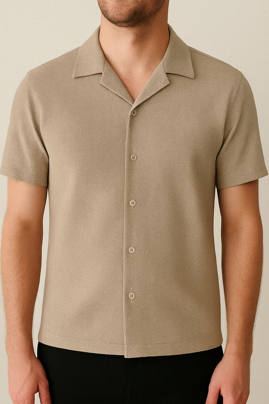 IVAR® Waffle Beige Cuban Collar Shirt
