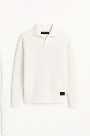 IVAR® White Johnny Collar Ribline Polo