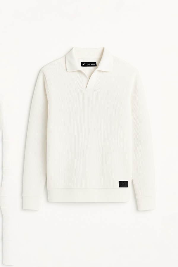 IVAR® White Johnny Collar Ribline Polo