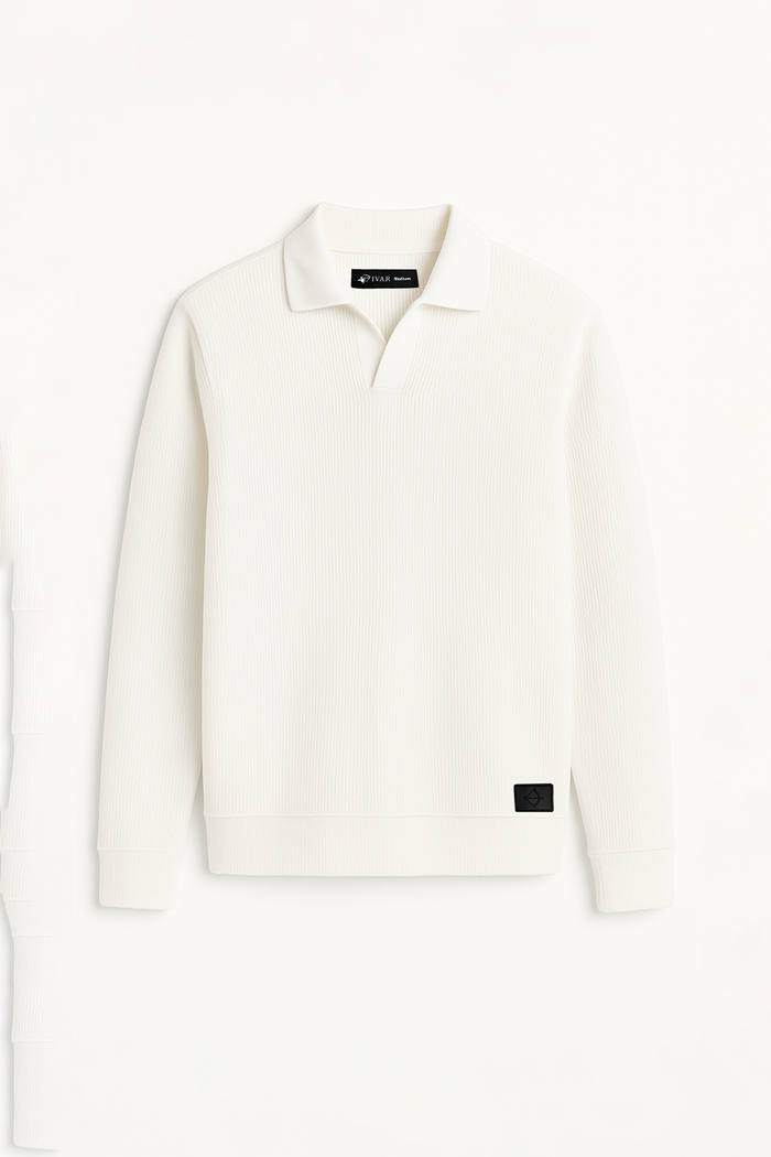 IVAR® White Johnny Collar Ribline Polo