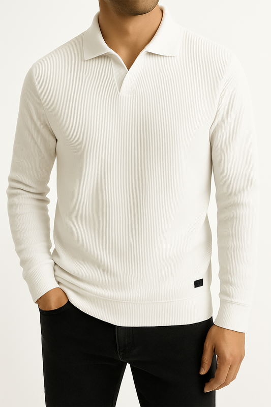IVAR® White Johnny Collar Ribline Polo