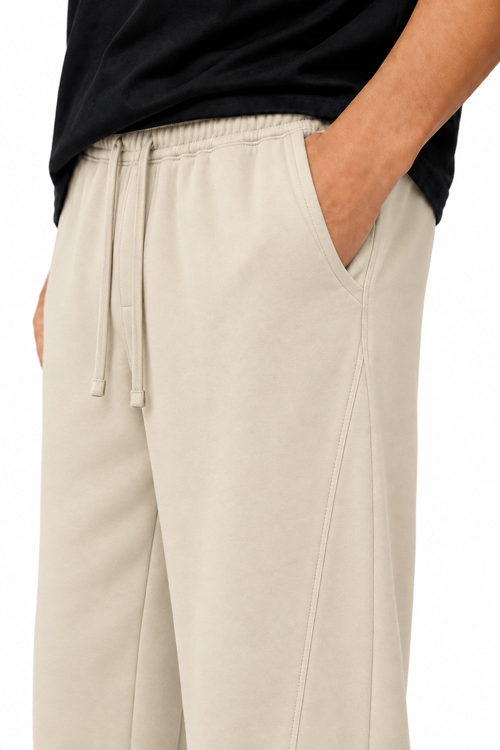 IVAR Beige Wide Leg Heavy Fleece Pants – men's beige wide-leg fleece trousers, view 4