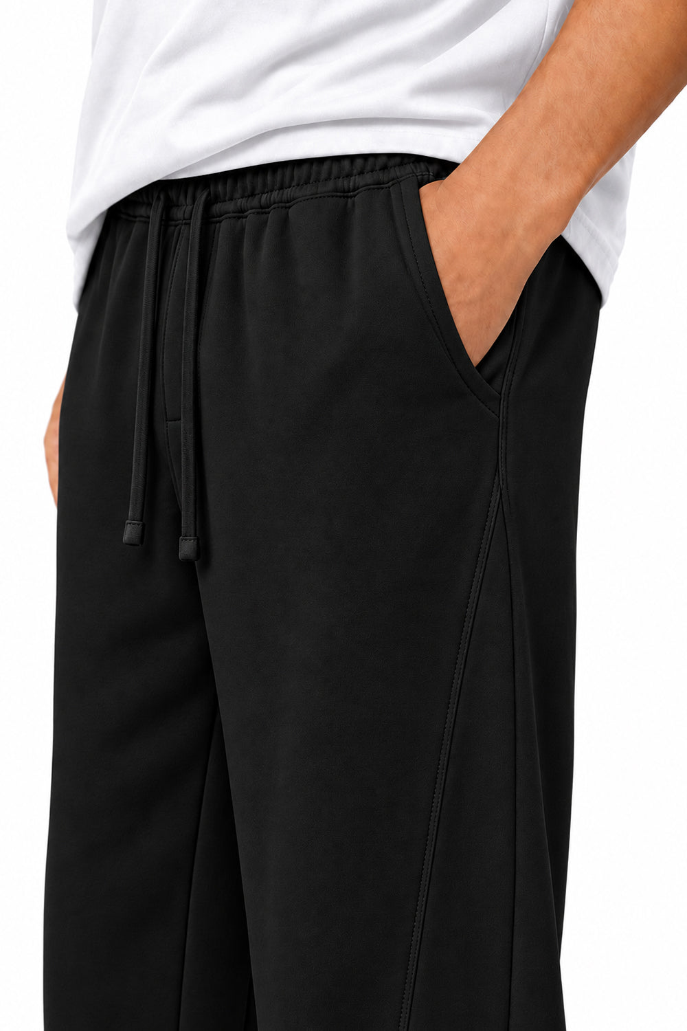 IVAR Black Wide Leg Heavy Fleece Pants – men's black wide-leg fleece trousers, view 4