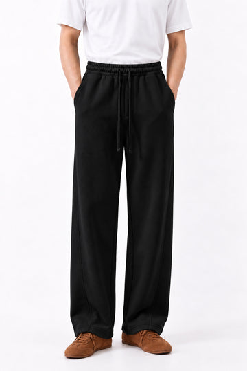 IVAR Black Wide Leg Heavy Fleece Pants – men's black wide-leg fleece trousers