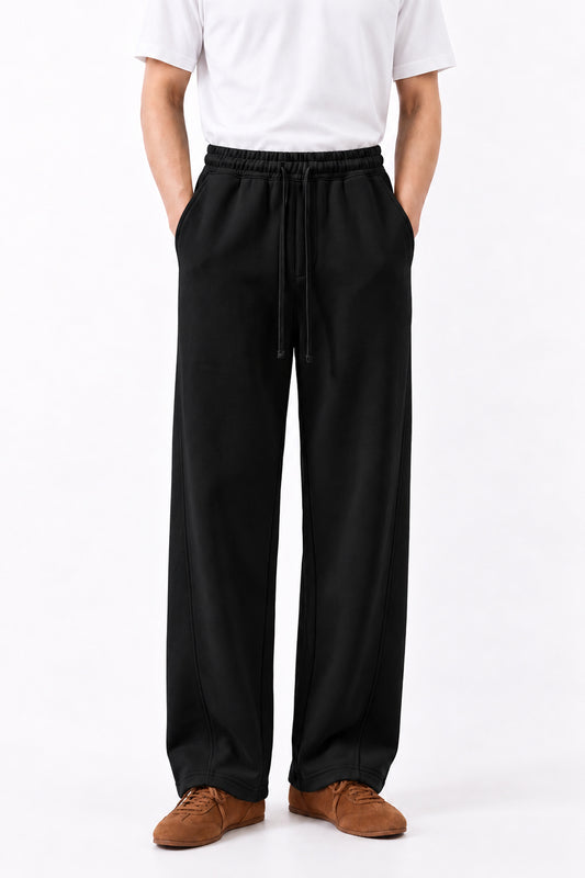 IVAR Black Wide Leg Heavy Fleece Pants – men's black wide-leg fleece trousers