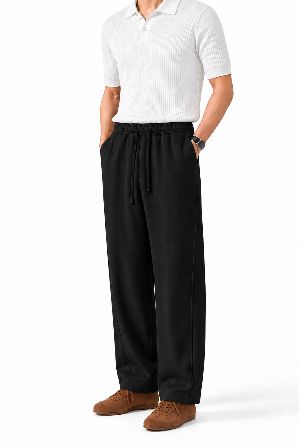 IVAR Black Wide Leg Heavy Fleece Pants – men's black wide-leg fleece trousers, view 3