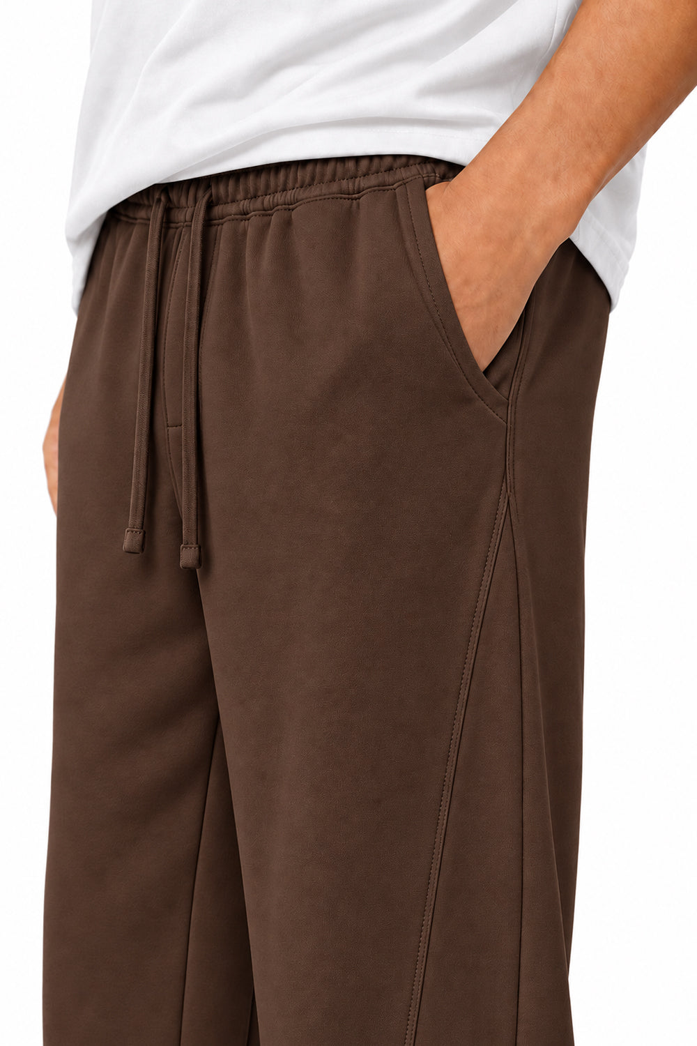 IVAR Brown Wide Leg Heavy Fleece Pants – men's brown wide-leg fleece trousers, view 4