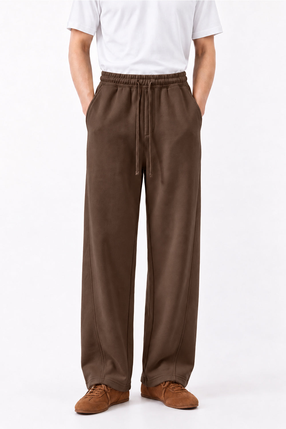 IVAR Brown Wide Leg Heavy Fleece Pants – men's brown wide-leg fleece trousers