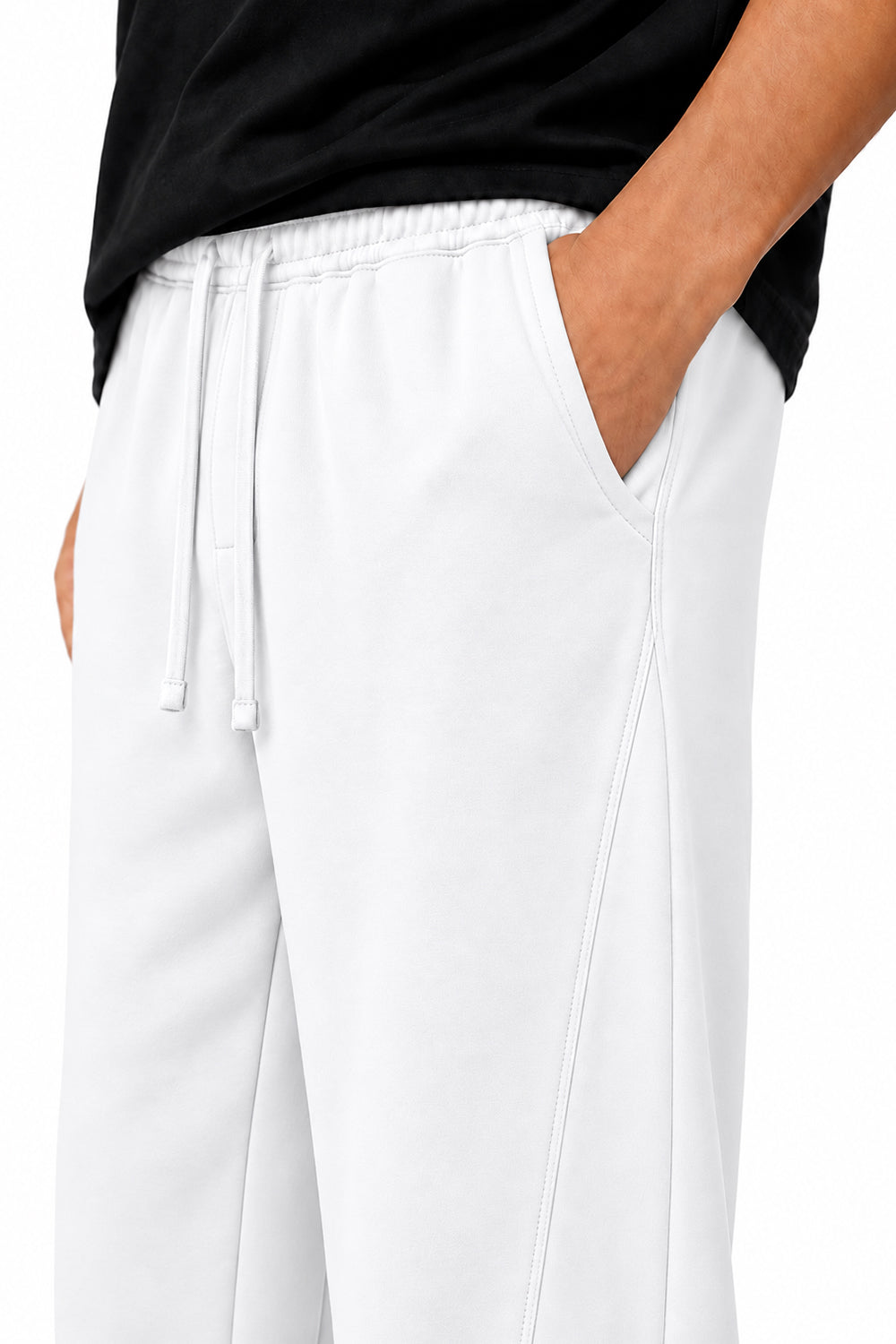 IVAR White Wide Leg Heavy Fleece Pants – men's white wide-leg fleece trousers, view 4