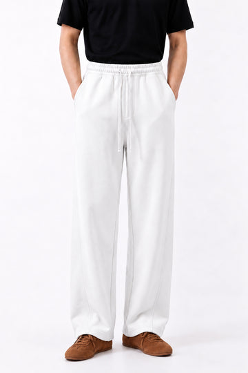 IVAR White Wide Leg Heavy Fleece Pants – men's white wide-leg fleece trousers