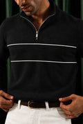 Close-up of Black Yacht Fleece Quarter Zipper contrast piping and zip detail