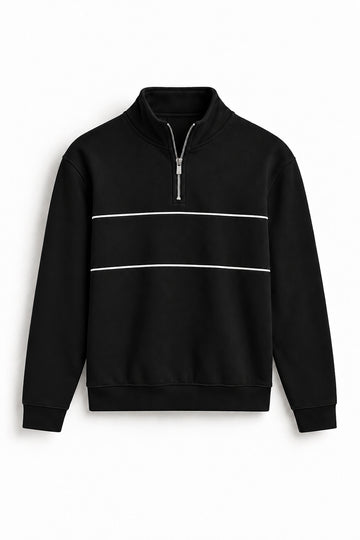 IVAR Black Yacht Fleece Quarter Zipper, flat lay front view