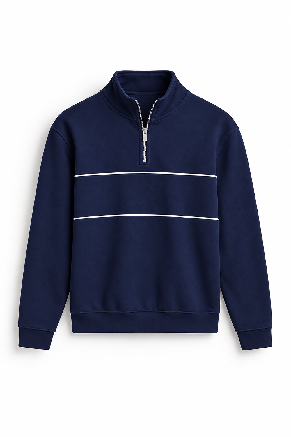 IVAR Navy Yacht Fleece Quarter Zipper, flat lay front view