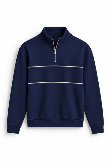 IVAR Navy Yacht Fleece Quarter Zipper, flat lay front view