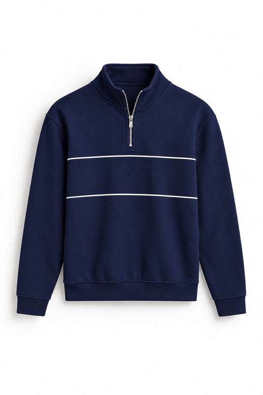 IVAR Navy Yacht Fleece Quarter Zipper, flat lay front view