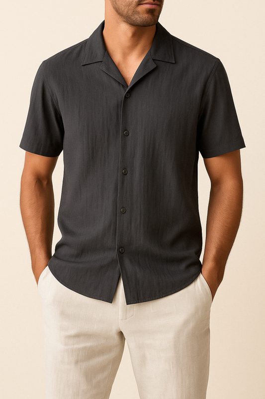 IVAR® Black Cuban Collar Shirt