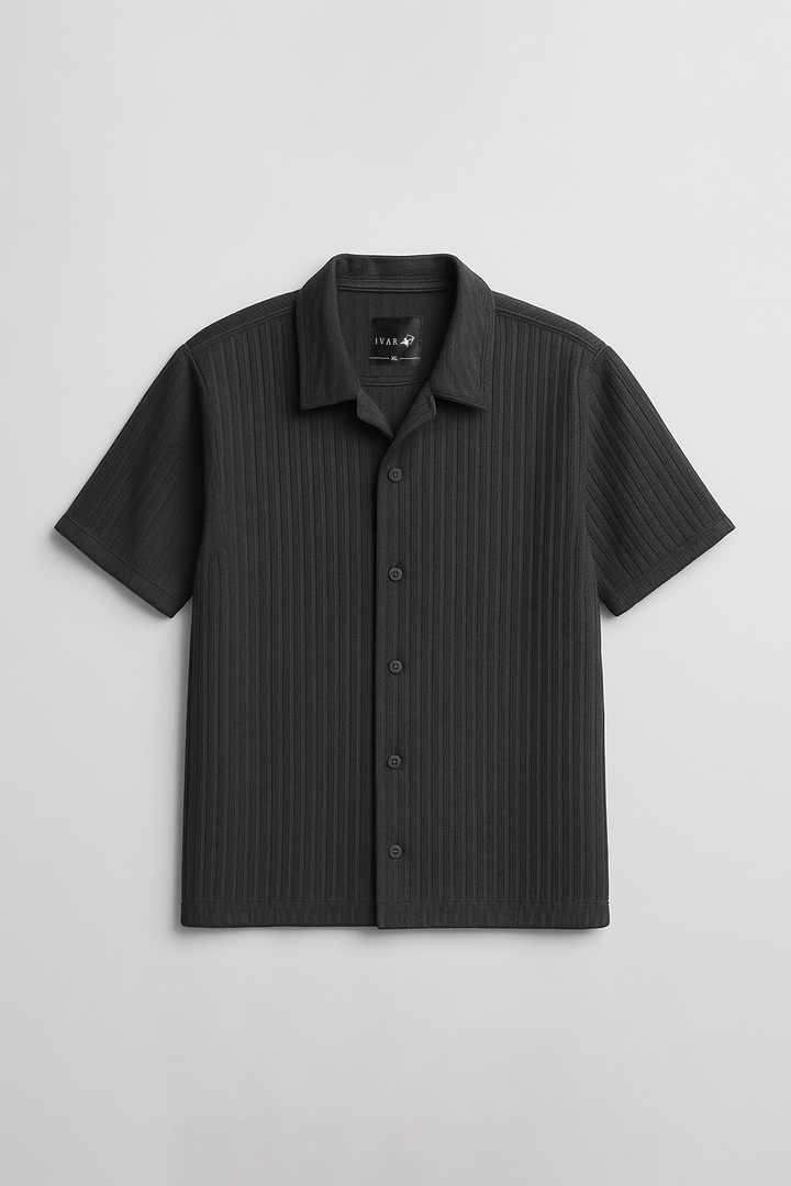 IVAR® Black Loop Back Knit Cuban Collar Shirt