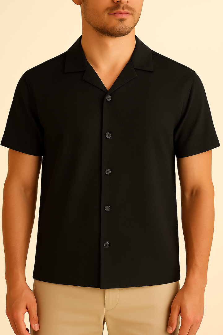 IVAR® Dobby Black Cuban Collar Shirt