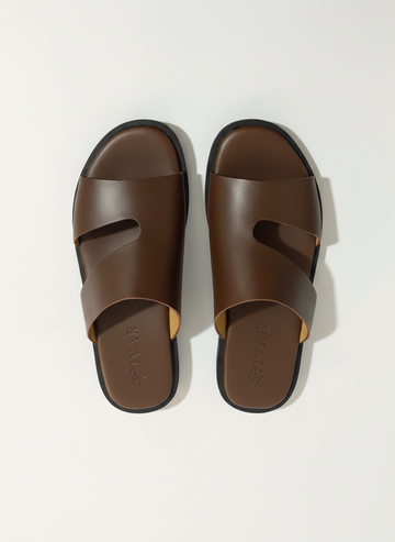 IVAR Brown Artisan Leather Slides – men's brown full-grain leather dual-strap slides
