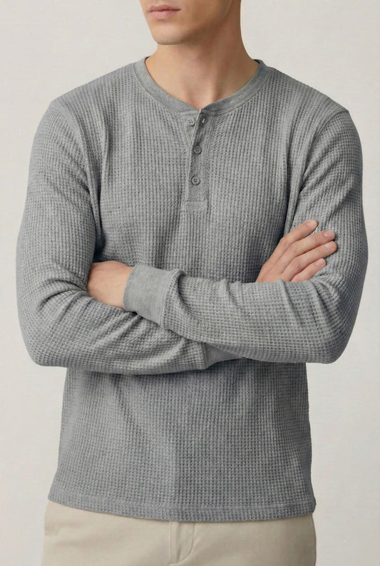 IVAR® Glacier Grey Waffle Knit Full Sleeve Henley
