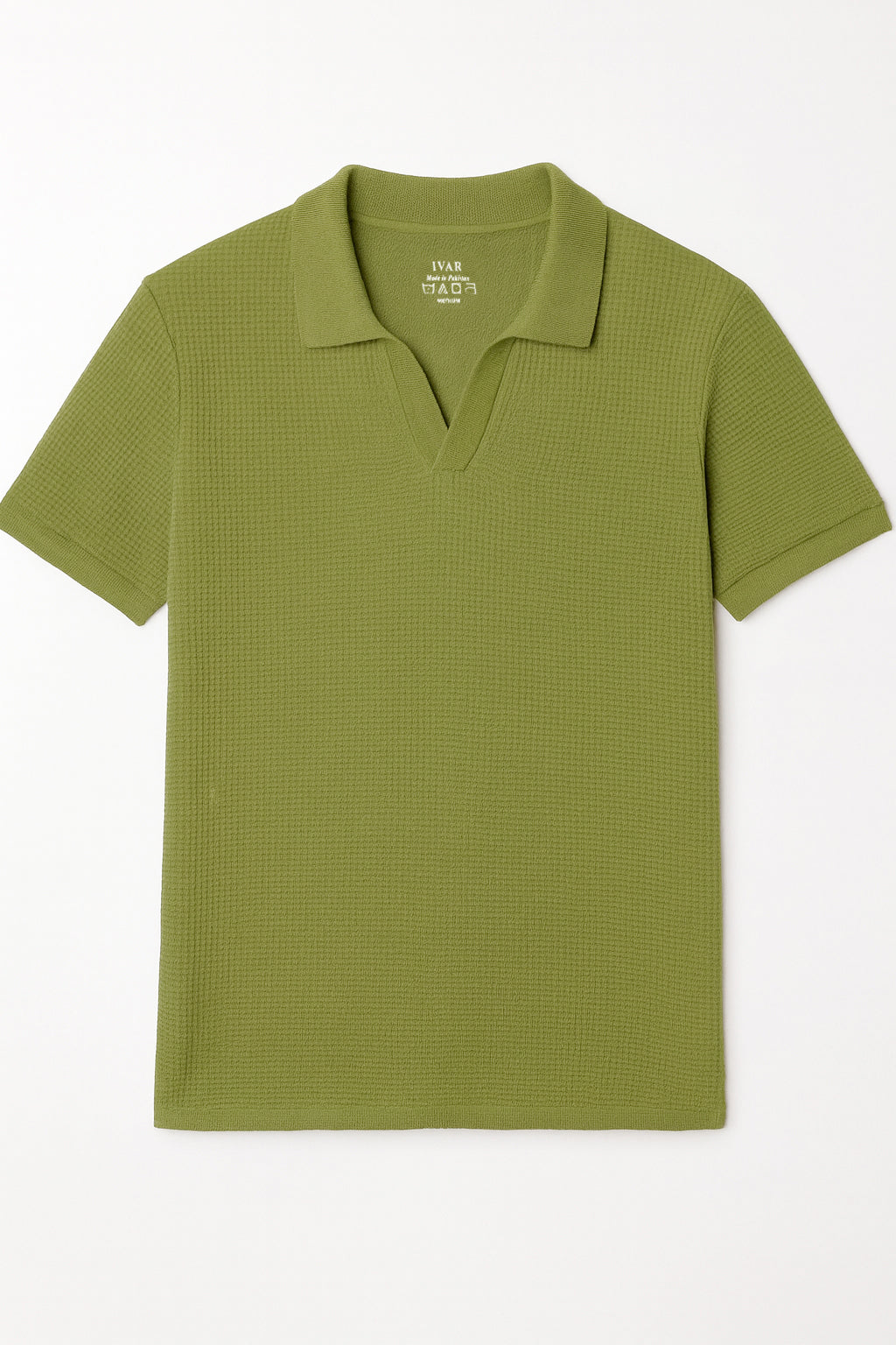 IVAR® Moss Green Waffle Knit Johnny Collar Polo