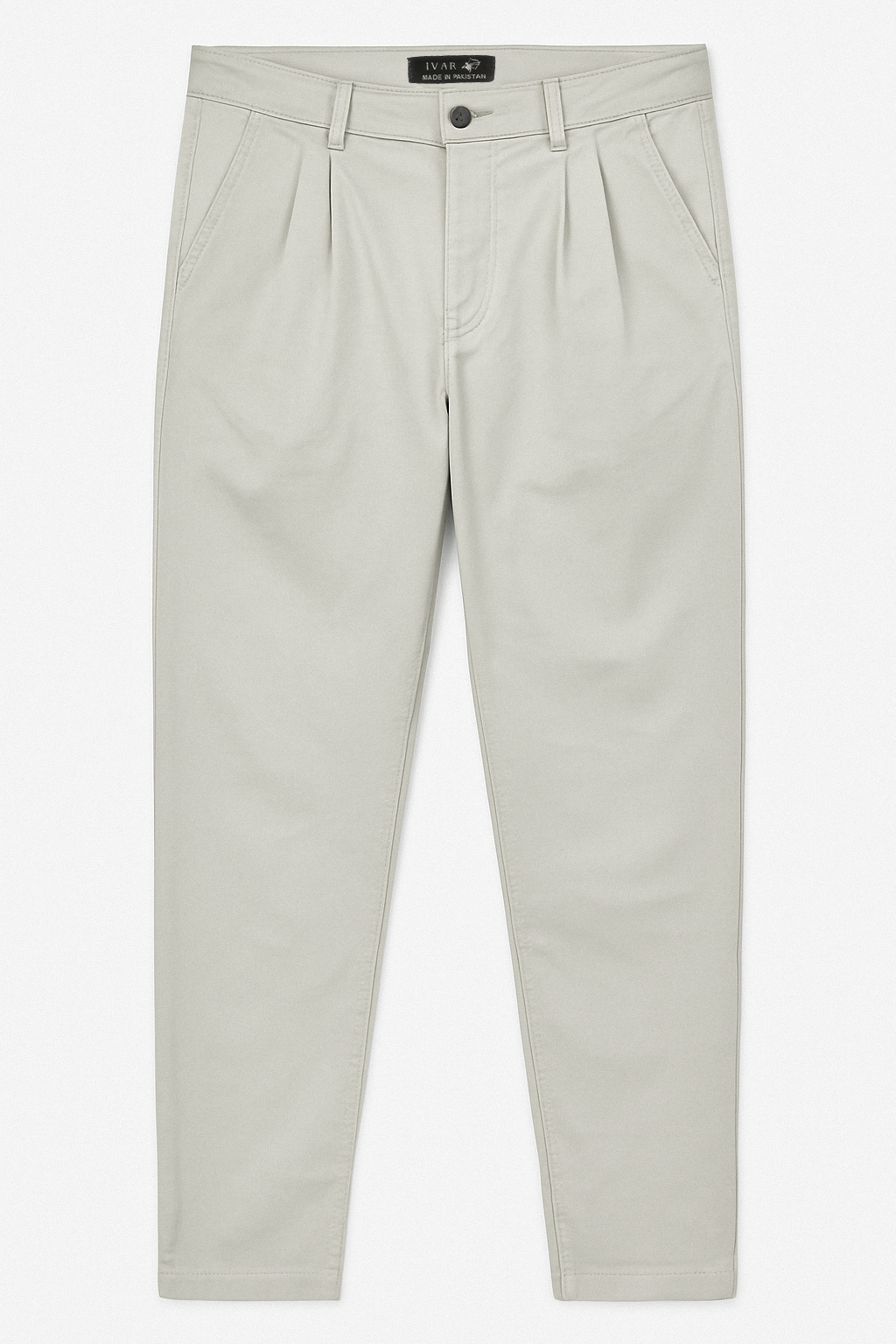 IVAR® Grey Twill Straight Fit Pleated Pants
