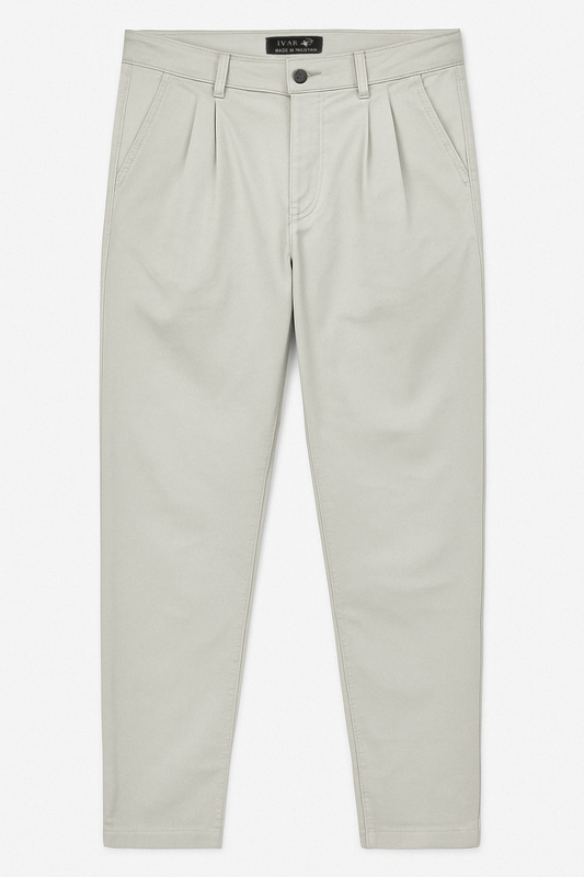 IVAR® Grey Twill Straight Fit Pleated Pants