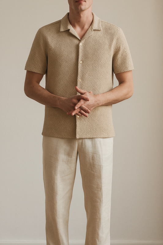IVAR® Luxe Oat Zigzag Cuban Collar Shirt